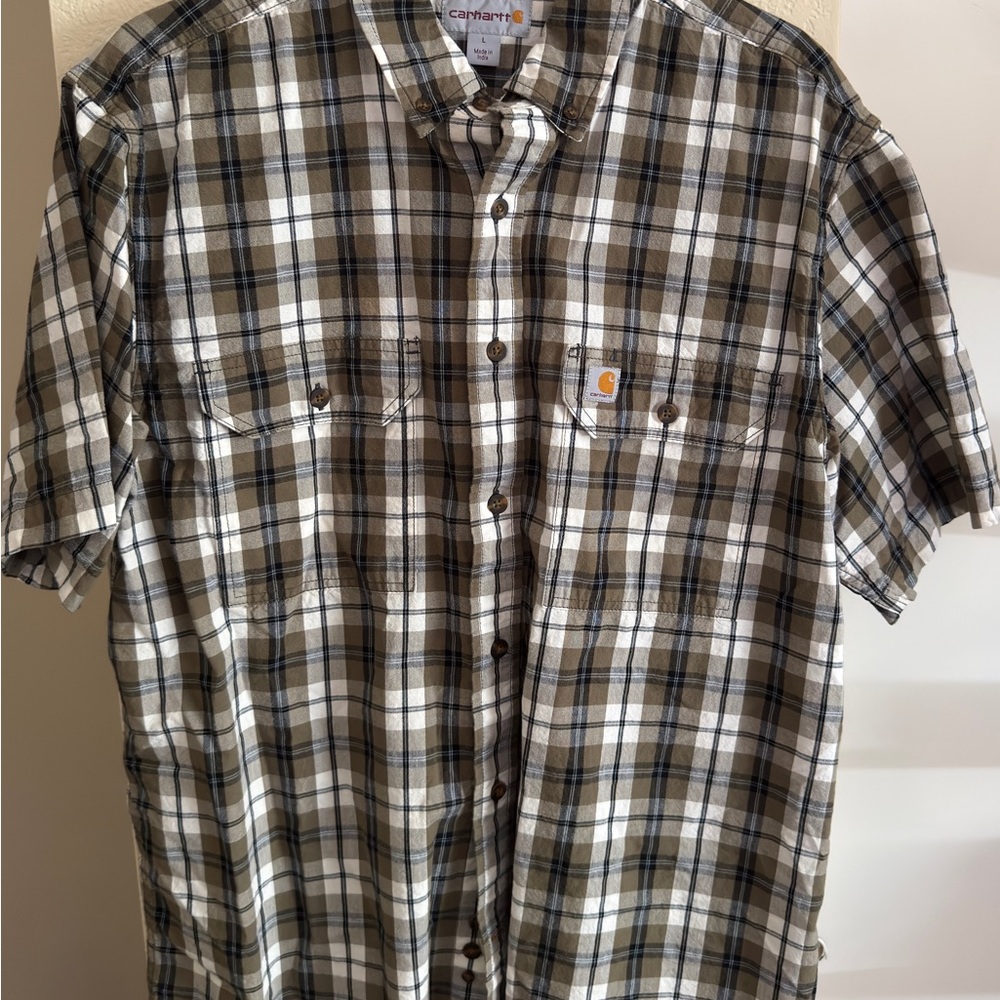 Carhartt Men's Casual Plaid Shirt - Black, Brown, and White Size Large